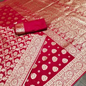 Beautiful-Banarasi-Silk-Red-Brocade-Saree-With-Blouse-3