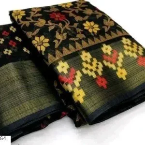 NavSarjan-BRASSO-COTTON-SAREE-Blend-Black-Brocade-1