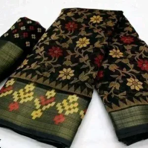 NavSarjan-BRASSO-COTTON-SAREE-Blend-Black-Brocade-2