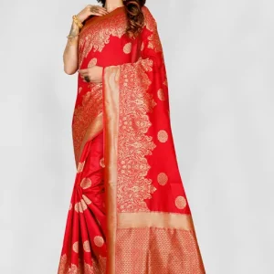 Pure-Bright-Red-Colour-Gold-Toned-Beautiful-Trendy-Banarasi-Silk-Woven-Designer-Saree-3